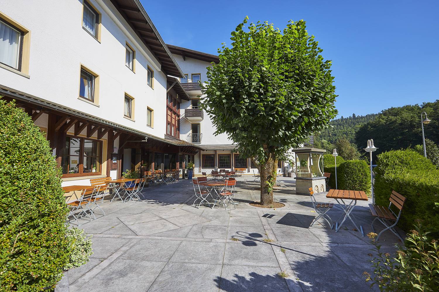 The sun terrace in front of the Hotel & Restaurant Dobrachtal