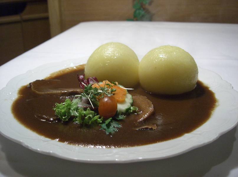 Sauerbraten in a gingerbread sauce with dumplings
