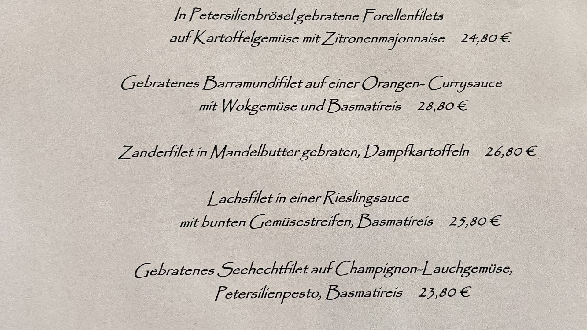 Speisekarte Karfreitag